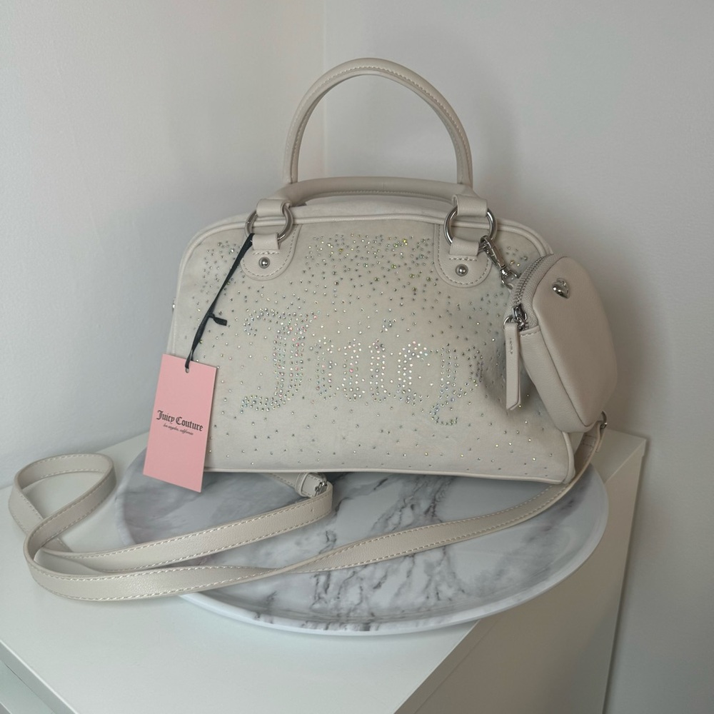Juicy Couture Cream Velour Handbag with Rhinestone Detailing